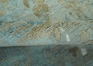 Teal and Olive Modern Abstract Hand Knotted 5x8 wool area Rug