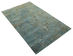 Teal and Olive Modern Abstract Hand Knotted 5x8 wool area Rug
