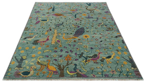 The Jungle Life Peacock Bird Rug Hand Knotted 8x10 Green Wool Rug