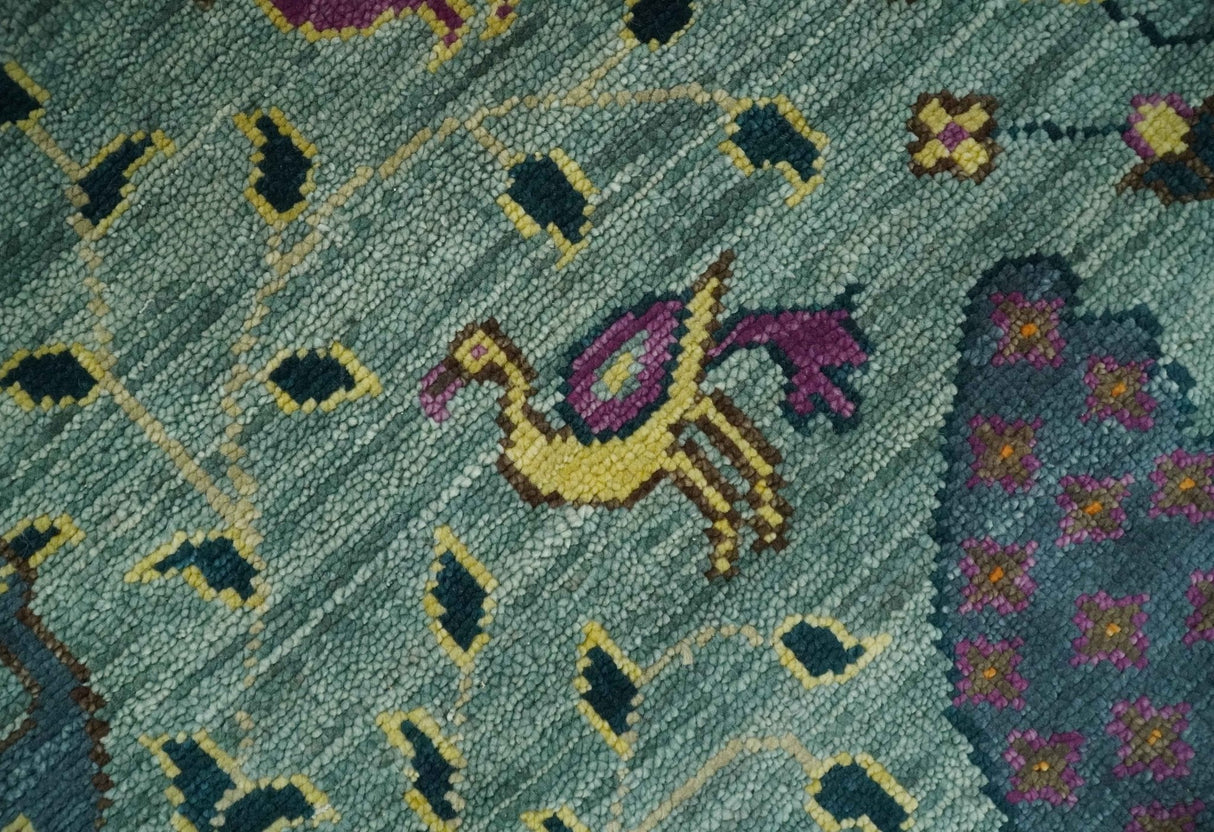 The Jungle Life Peacock Bird Rug Hand Knotted 8x10 Green Wool Rug