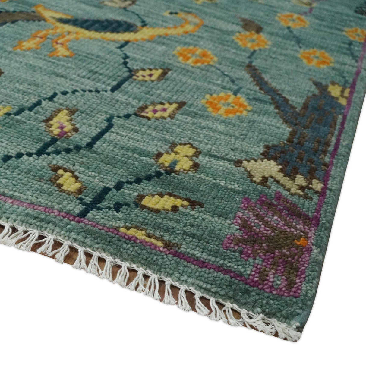 The Jungle Life Peacock Bird Rug Hand Knotted 8x10 Green Wool Rug
