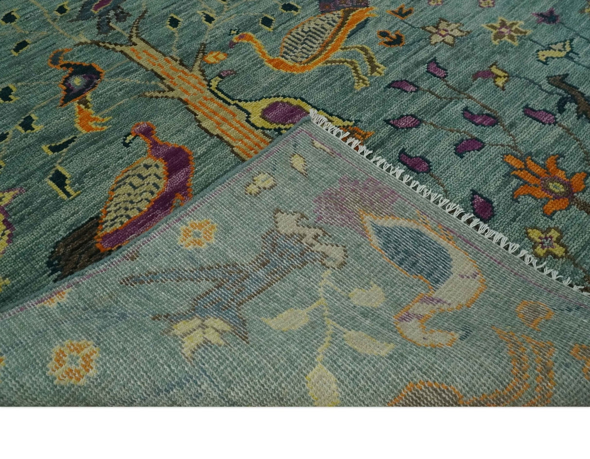 The Jungle Life Peacock Bird Rug Hand Knotted 8x10 Green Wool Rug