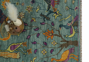 The Jungle Life Peacock Bird Rug Hand Knotted 8x10 Green Wool Rug