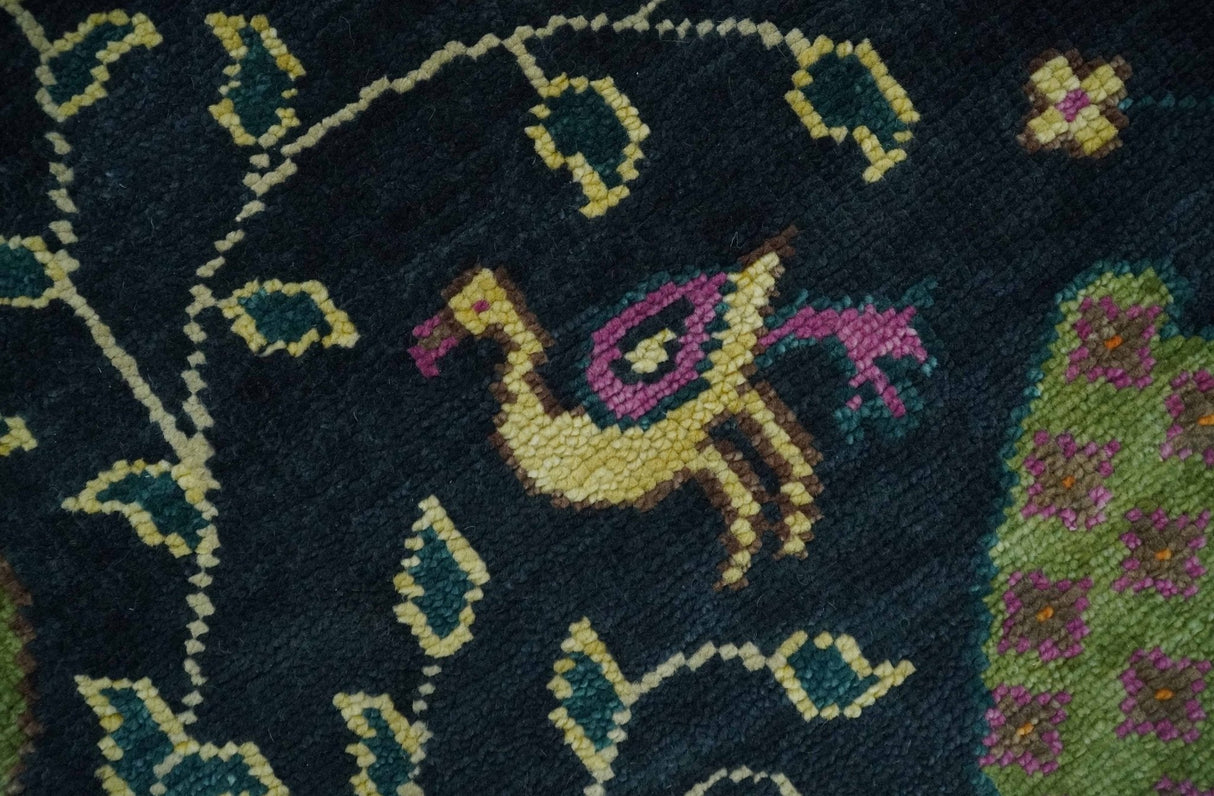 The Jungle Life Peacock on tree Rug Hand Knotted 8x10 Green Wool Rug