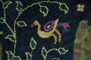 The Jungle Life Peacock on tree Rug Hand Knotted 8x10 Green Wool Rug