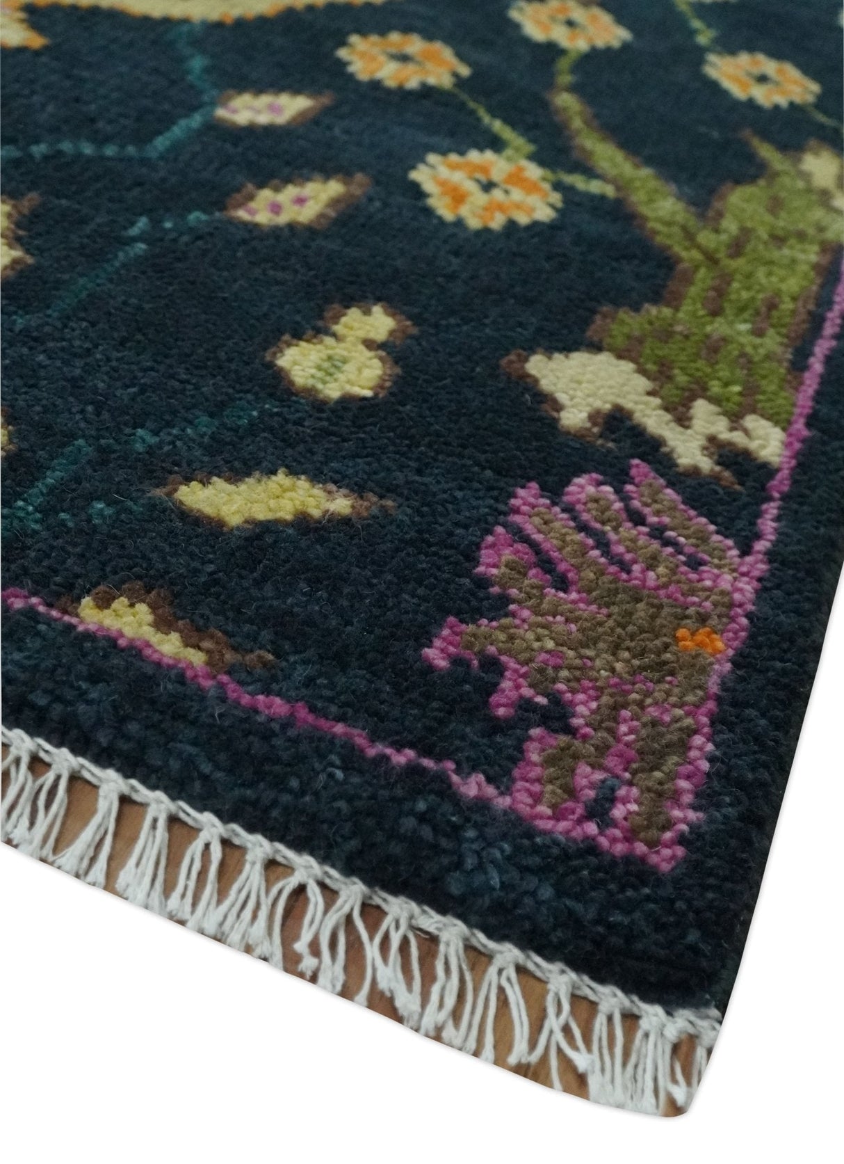 The Jungle Life Peacock on tree Rug Hand Knotted 8x10 Green Wool Rug
