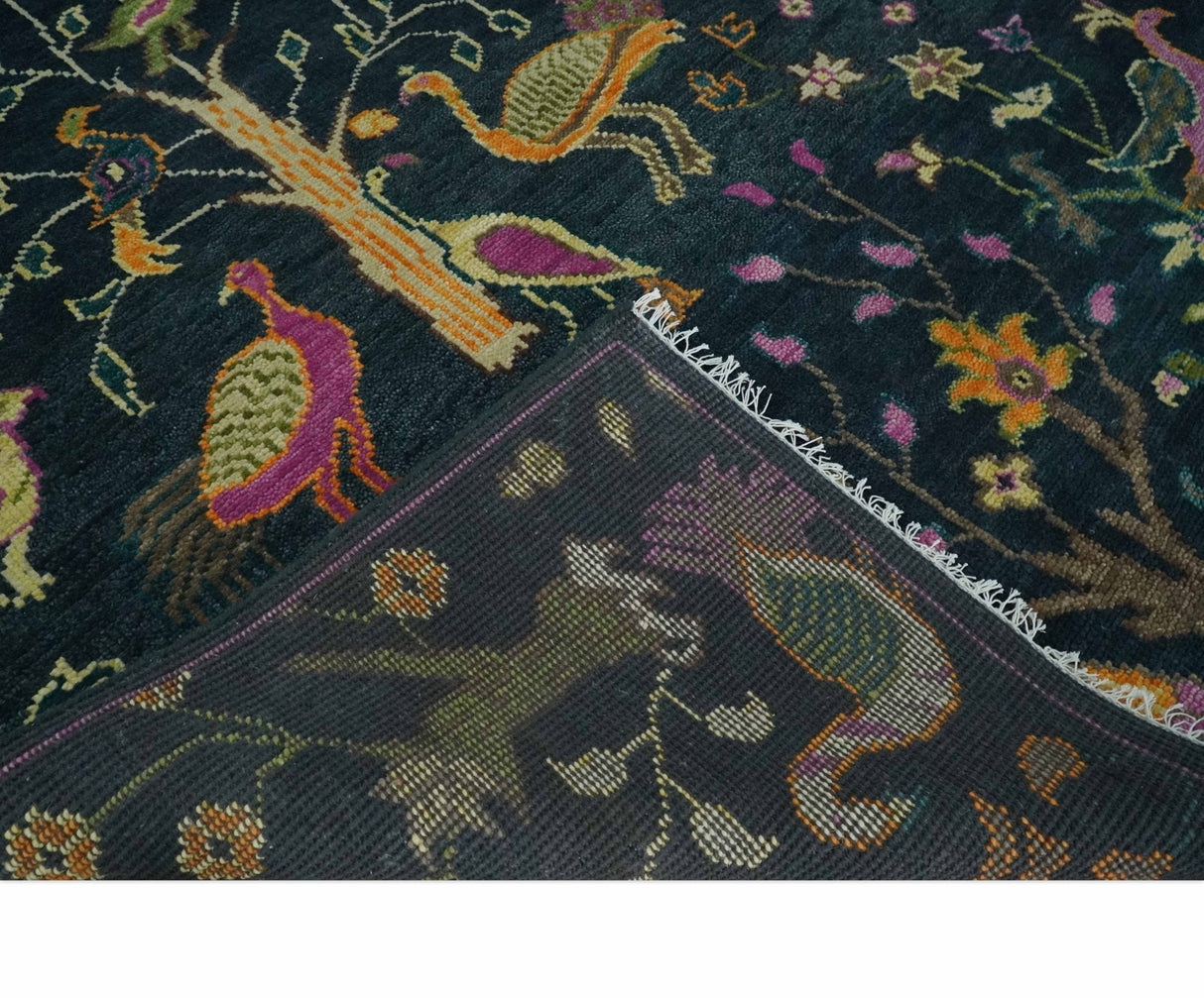 The Jungle Life Peacock on tree Rug Hand Knotted 8x10 Green Wool Rug