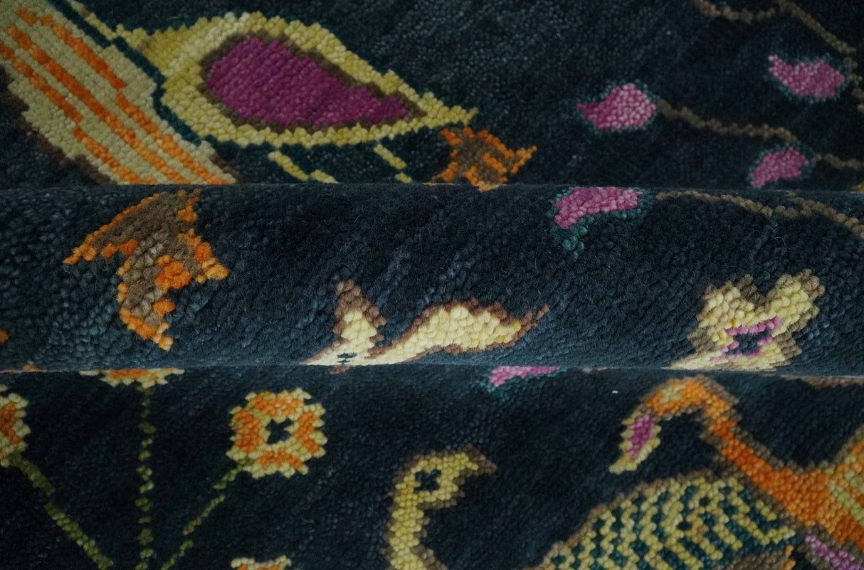 The Jungle Life Peacock on tree Rug Hand Knotted 8x10 Green Wool Rug