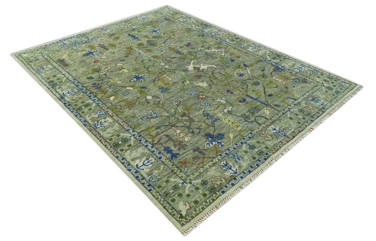 The Plant and Root Green Hand Knotted 8x10 Traditional Wool Area Rug