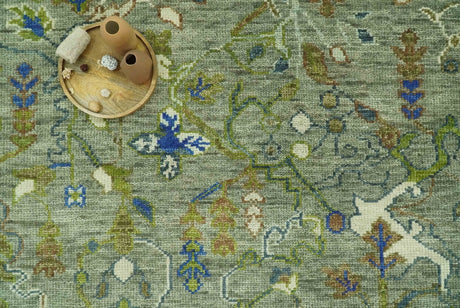 The Plants and Roots Green Hand Knotted Traditional Custom Made Wool Area Rug
