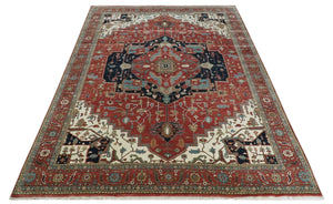 Traditional 9.11x13.8 Hand knotted Premium Fine Brown, Black and Ivory wool Area Rug