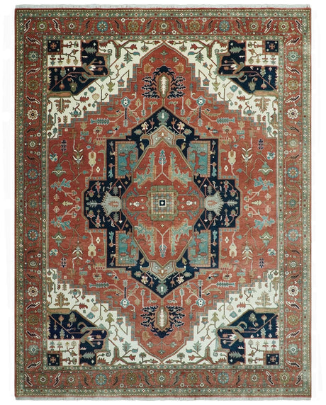 Traditional 9.11x13.8 Hand knotted Premium Fine Brown, Black and Ivory wool Area Rug