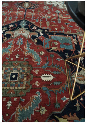Traditional 9.11x13.8 Hand knotted Premium Fine Brown, Black and Ivory wool Area Rug
