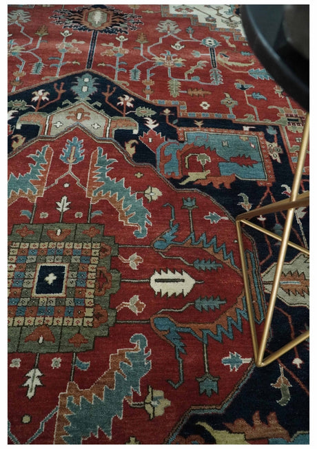 Traditional 9.11x13.8 Hand knotted Premium Fine Brown, Black and Ivory wool Area Rug