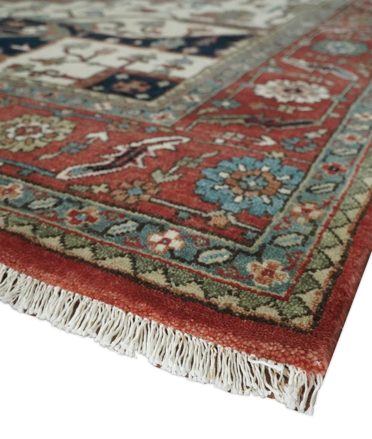 Traditional 9.11x13.8 Hand knotted Premium Fine Brown, Black and Ivory wool Area Rug