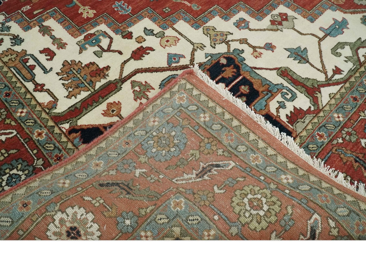 Traditional 9.11x13.8 Hand knotted Premium Fine Brown, Black and Ivory wool Area Rug