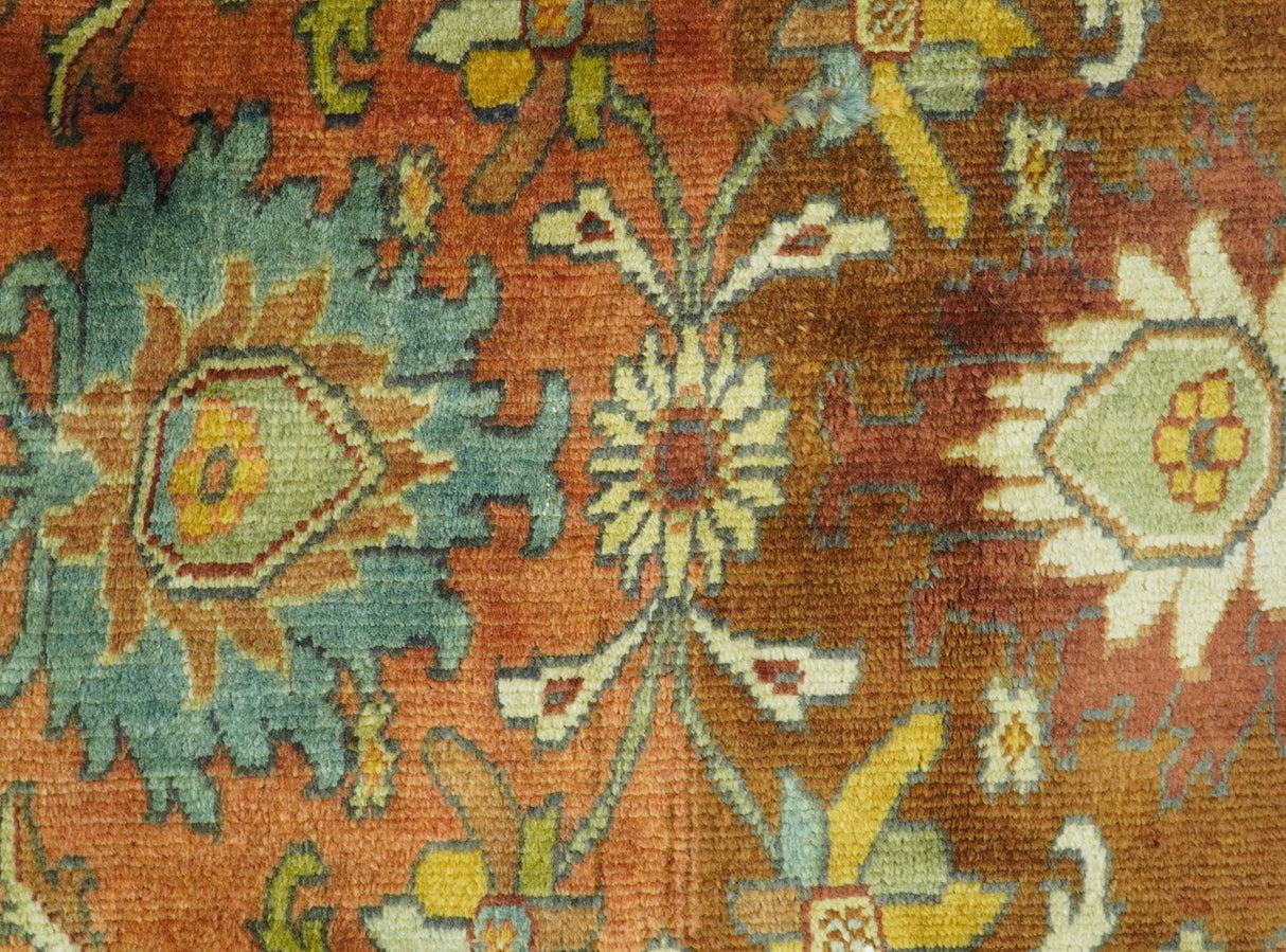 Traditional Antique Turkish Design Rust And Blue Hand Knotted 4x5 Wool Area Rug
