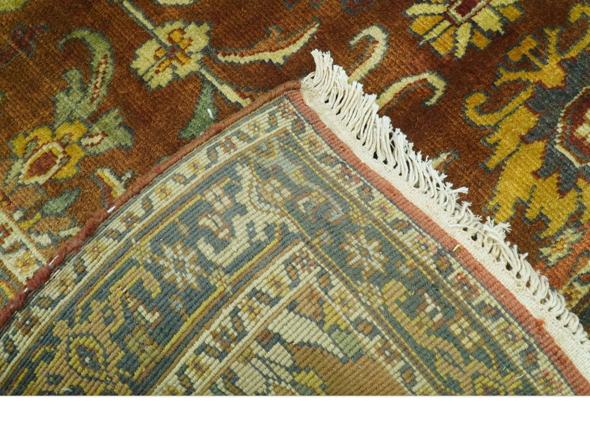 Traditional Antique Turkish Design Rust And Blue Hand Knotted 4x5 Wool Area Rug