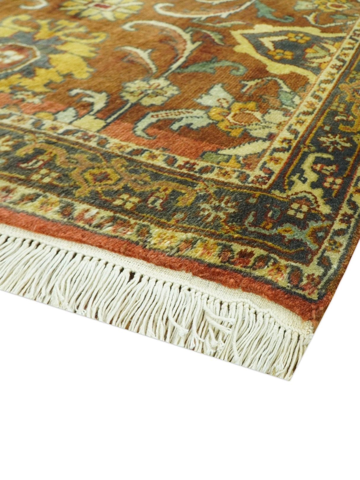 Traditional Antique Turkish Design Rust And Blue Hand Knotted 4x5 Wool Area Rug