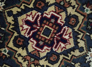 Traditional Blue, Beige and Ivory Heriz Serapi Hand knotted 2.7x7.9 wool Area Rug