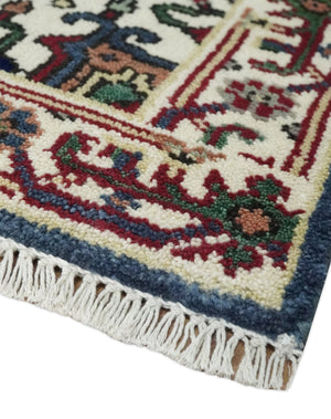 Traditional Blue, Beige and Ivory Heriz Serapi Hand knotted 2.7x7.9 wool Area Rug