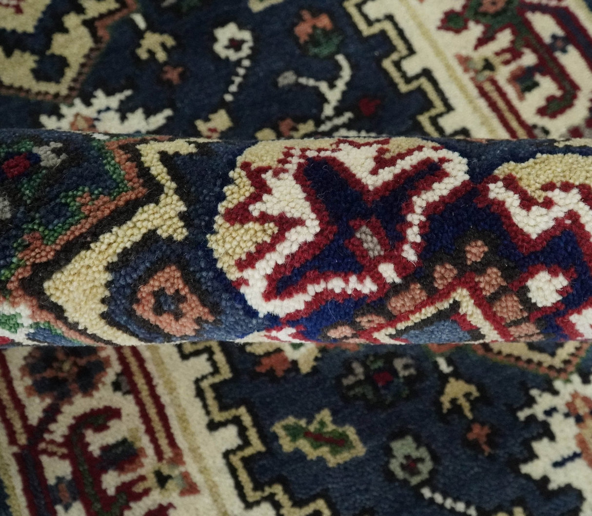 Traditional Blue, Beige and Ivory Heriz Serapi Hand knotted 2.7x7.9 wool Area Rug