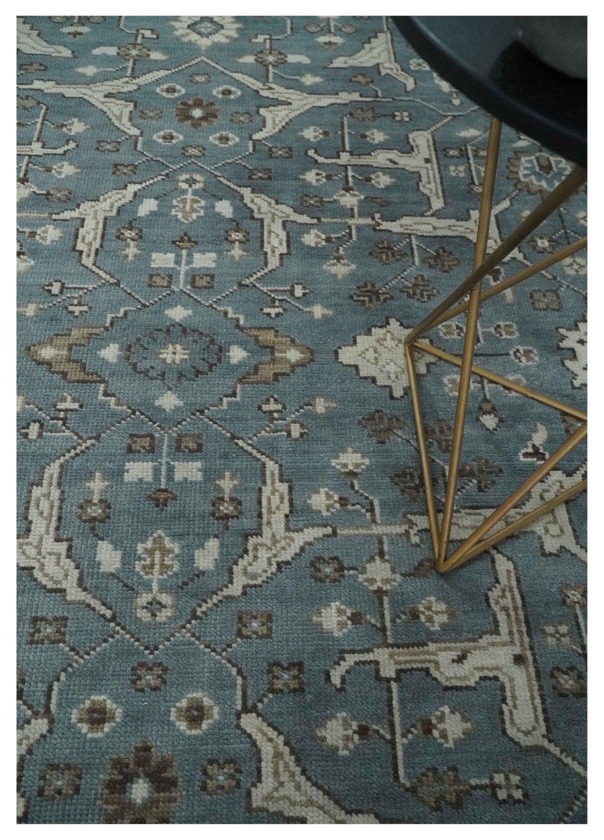Traditional Blue, Ivory and Brown Oriental Oushak 8x10 wool Area Rug