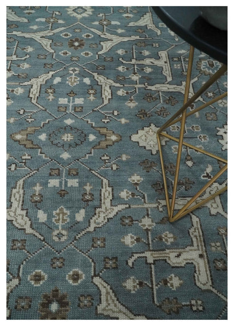 Traditional Blue, Ivory and Brown Oriental Oushak 8x10 wool Area Rug