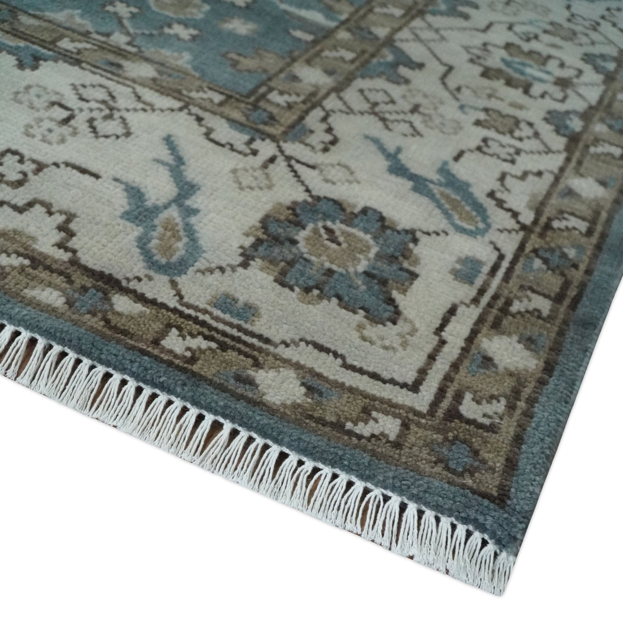 Traditional Blue, Ivory and Brown Oriental Oushak 8x10 wool Area Rug