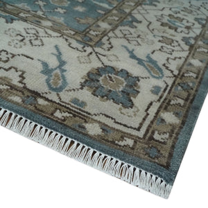 Traditional Blue, Ivory and Brown Oriental Oushak 8x10 wool Area Rug