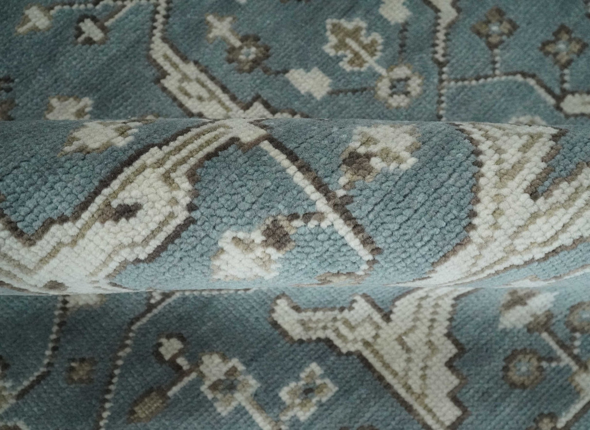 Traditional Blue, Ivory and Brown Oriental Oushak 8x10 wool Area Rug