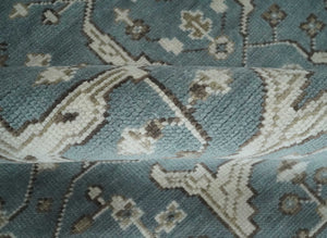 Traditional Blue, Ivory and Brown Oriental Oushak 8x10 wool Area Rug