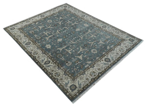 Traditional Blue, Ivory and Brown Oriental Oushak 8x10 wool Area Rug