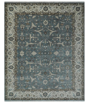 Traditional Blue, Ivory and Brown Oriental Oushak 8x10 wool Area Rug