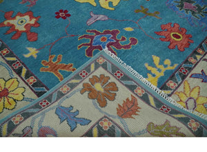 Traditional Blue and Camel Colorful Hand knotted Oushak 8.9x11.10 Wool Area Rug