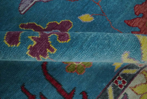 Traditional Blue and Camel Colorful Hand knotted Oushak 8.9x11.10 Wool Area Rug