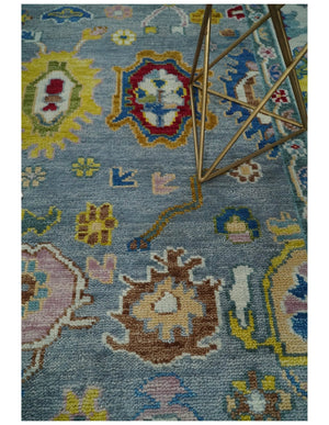 Traditional Blue and Ivory Vibrant Colorful Hand knotted Oushak Multi Size wool Area Rug