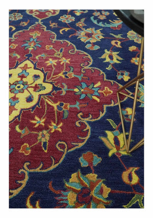 Traditional Blue and Red Hand Tufted Turkish Design Wool Area Rug