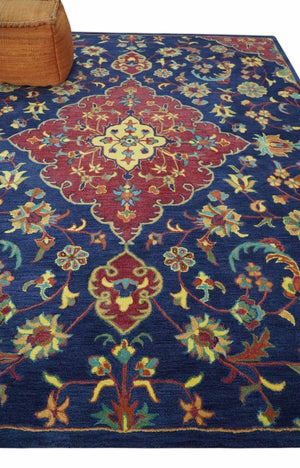 Traditional Blue and Red Hand Tufted Turkish Design Wool Area Rug