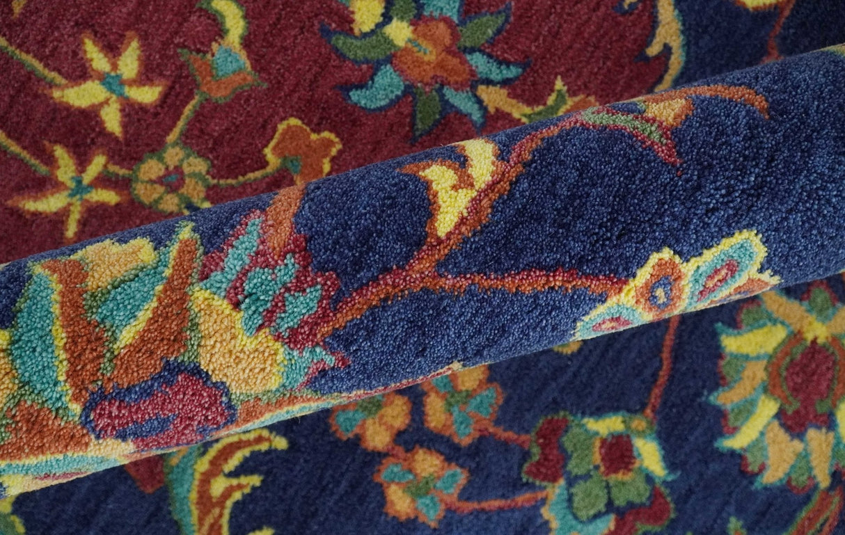 Traditional Blue and Red Hand Tufted Turkish Design Wool Area Rug
