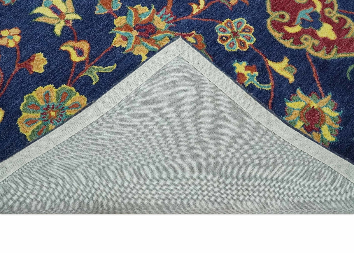 Traditional Blue and Red Hand Tufted Turkish Design Wool Area Rug