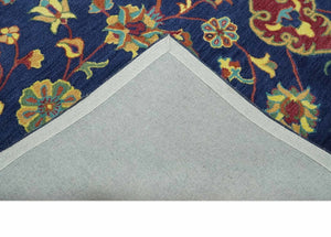 Traditional Blue and Red Hand Tufted Turkish Design Wool Area Rug