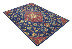 Traditional Blue and Red Hand Tufted Turkish Design Wool Area Rug