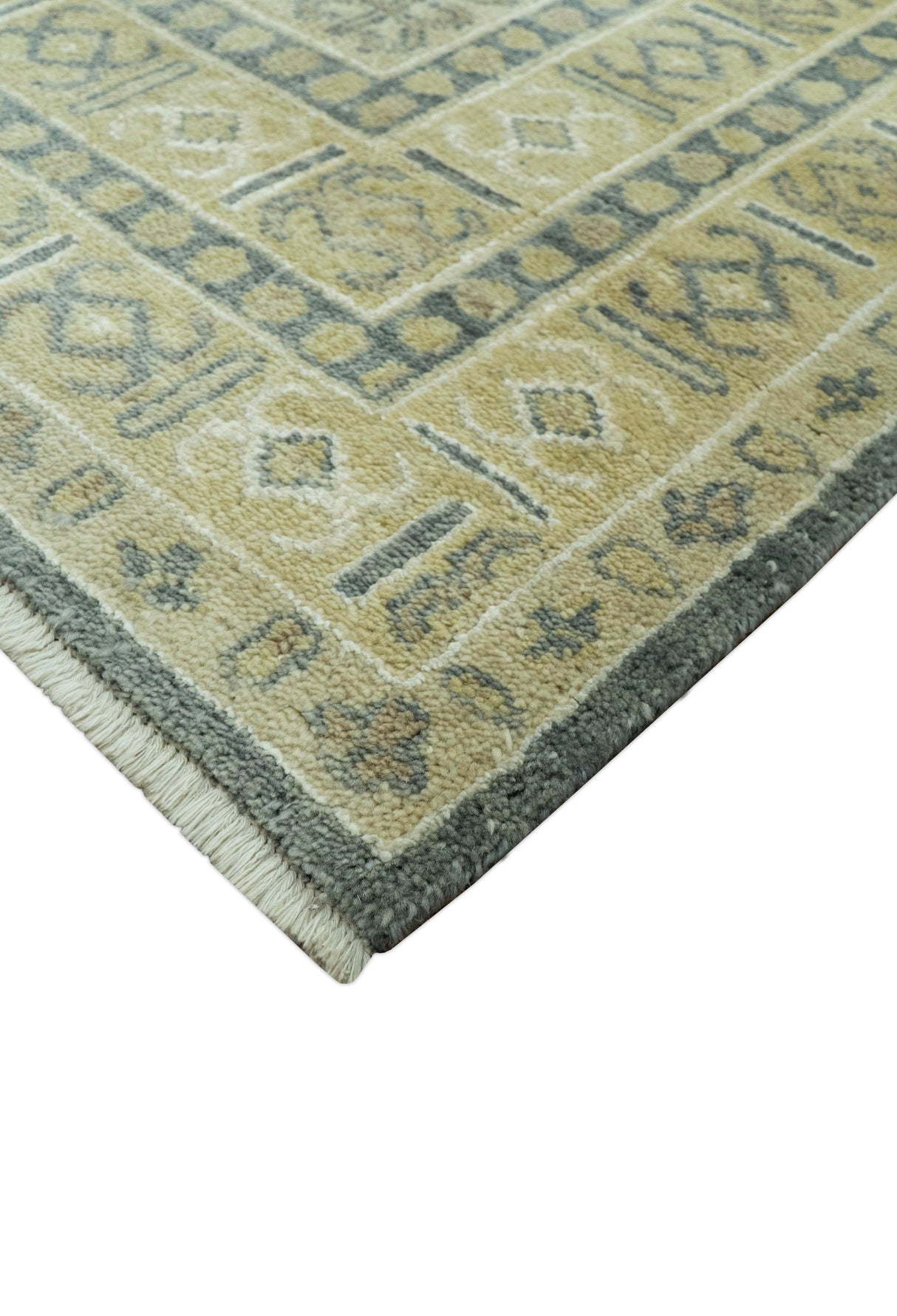 Traditional Design Charcoal And Beige 9x12 Hand Knotted Wool Area Rug