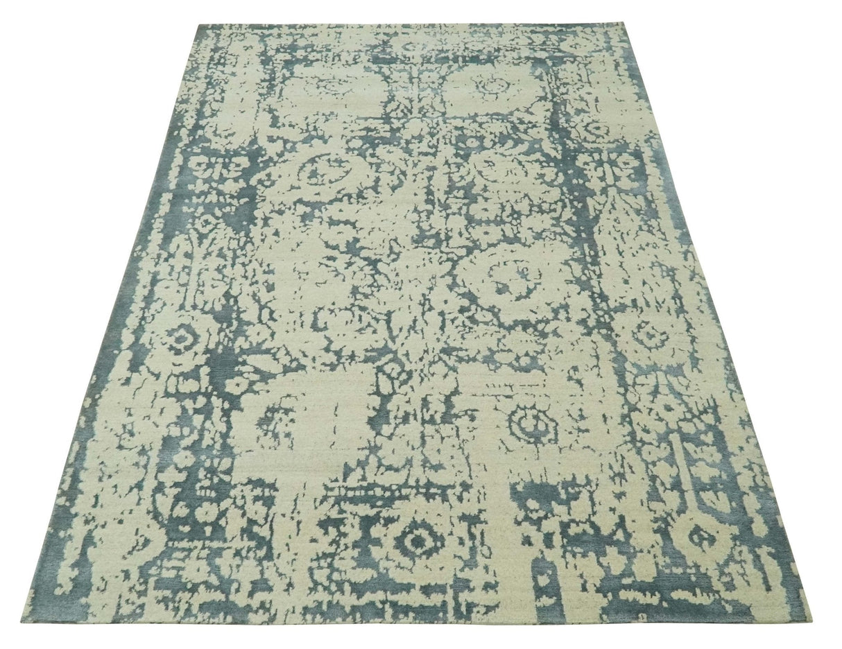 Traditional Design Charcoal and Beige 6x9 Hand Knotted wool area rug