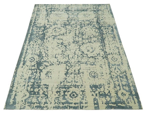 Traditional Design Charcoal and Beige 6x9 Hand Knotted wool area rug