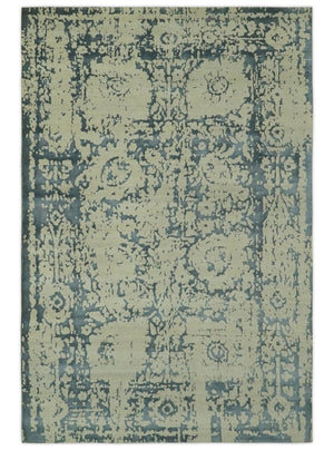 Traditional Design Charcoal and Beige 6x9 Hand Knotted wool area rug