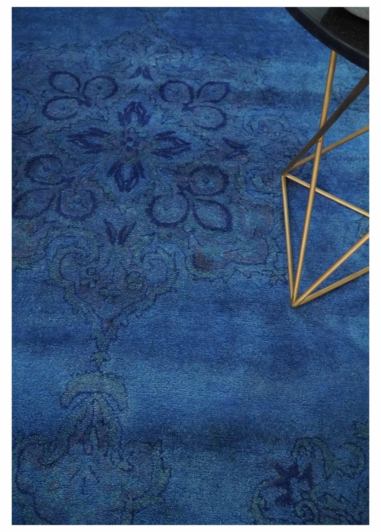 Traditional Design Overdyed Blue Hand Tufted Wool Area Rug