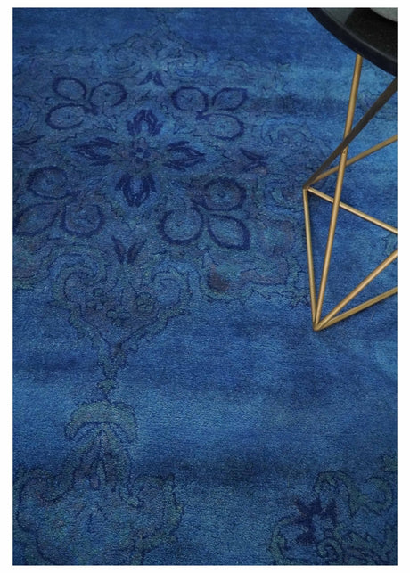 Traditional Design Overdyed Blue Hand Tufted Wool Area Rug