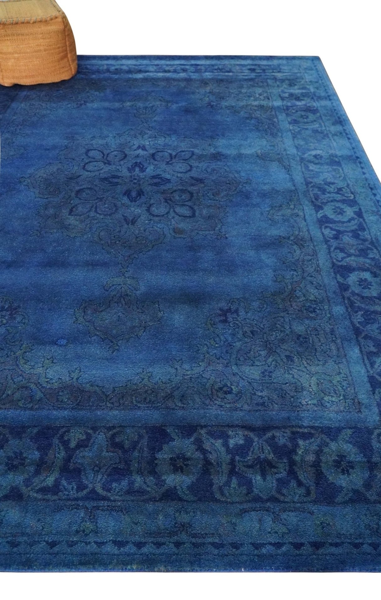 Traditional Design Overdyed Blue Hand Tufted Wool Area Rug